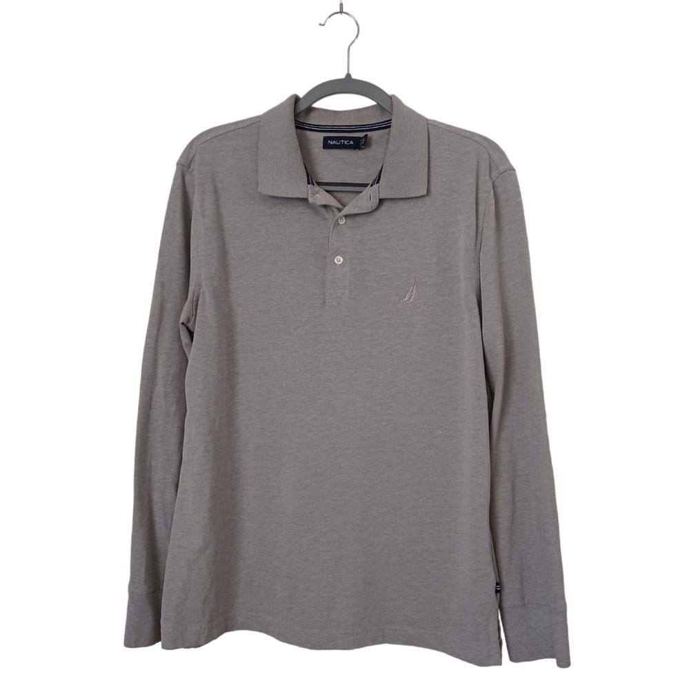 Nautica Long Sleeve Polo Style Shirt. Grey, Super Soft